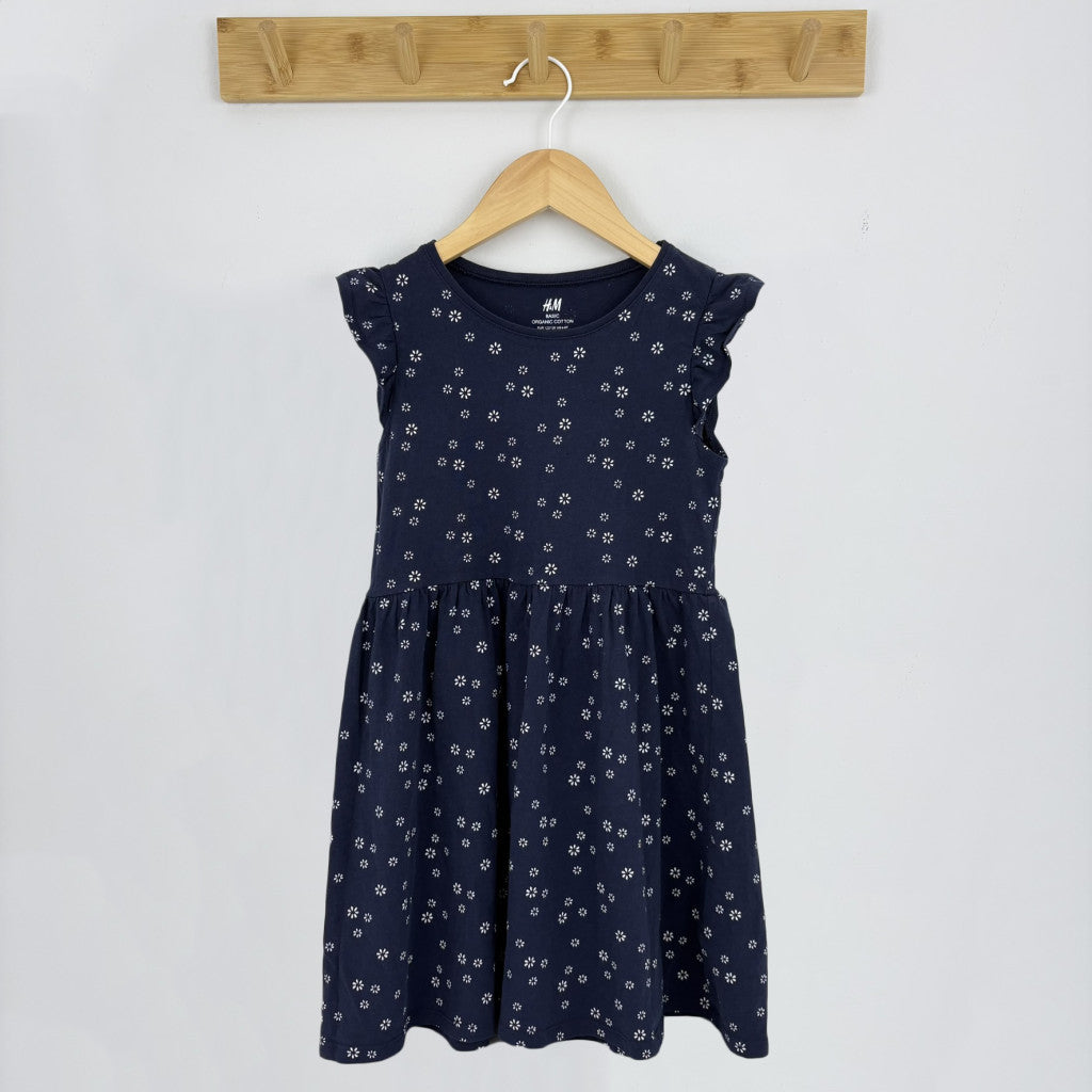 H&M sötétkék virágos ruha 122/128