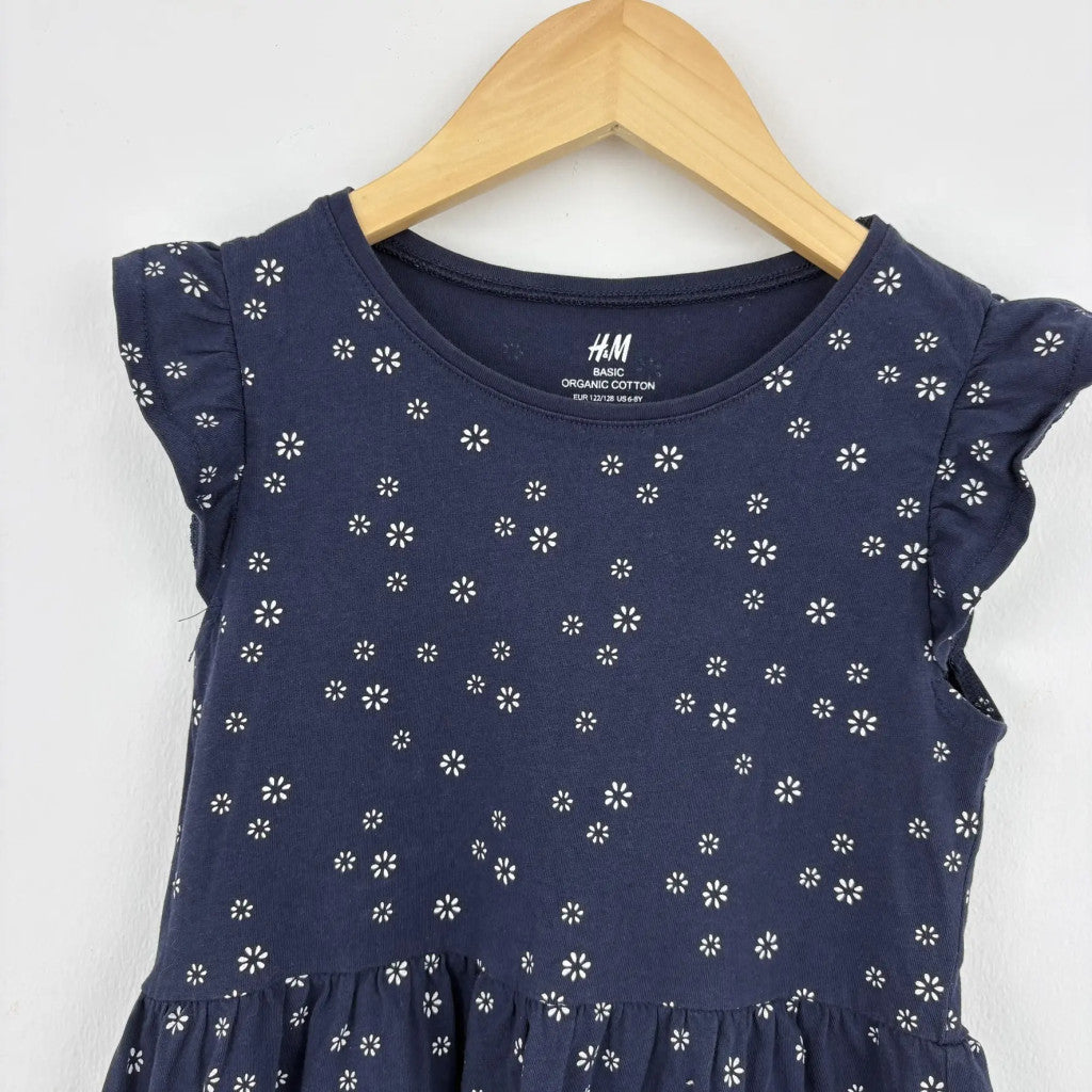 H&M sötétkék virágos ruha 122/128