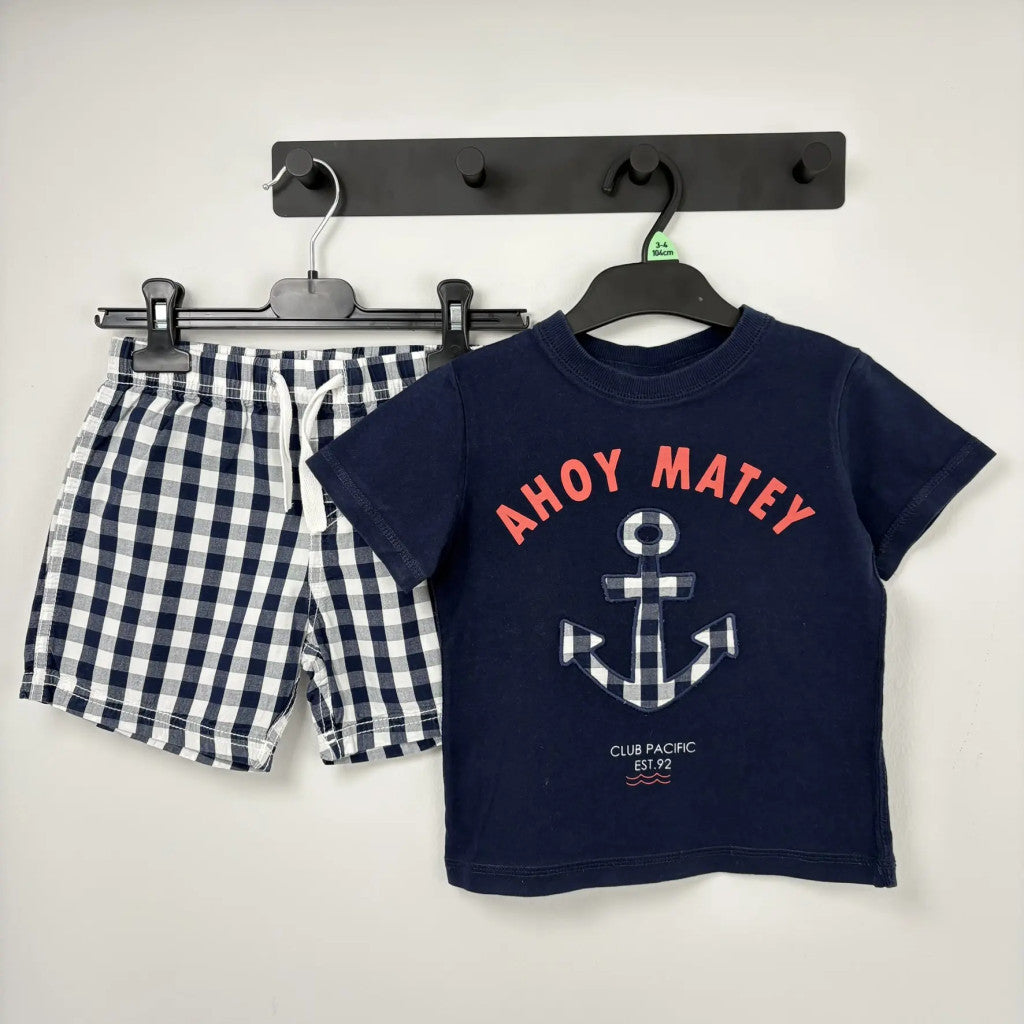 H&M Sötétkék matróz stílusú szett 98-104