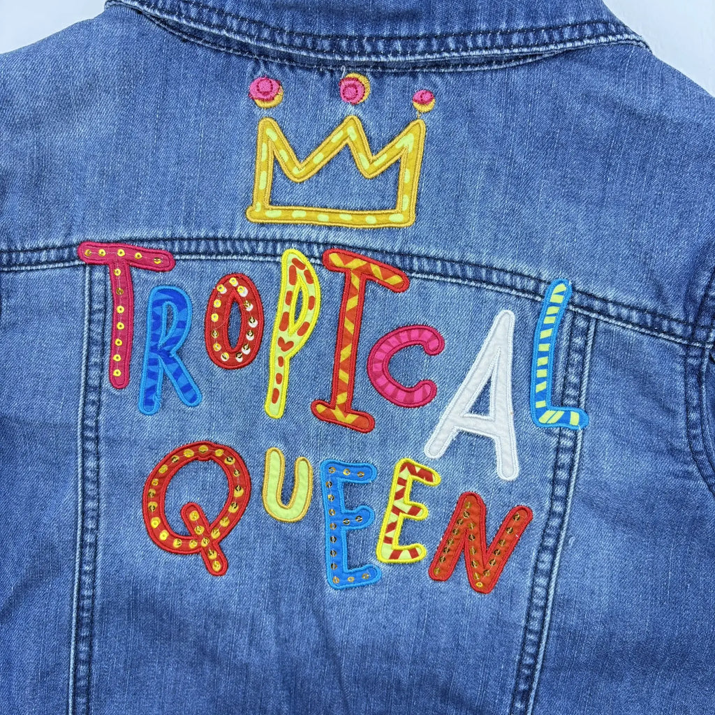 Kék Desigual farmerkabát Tropical Queen mintával, 152