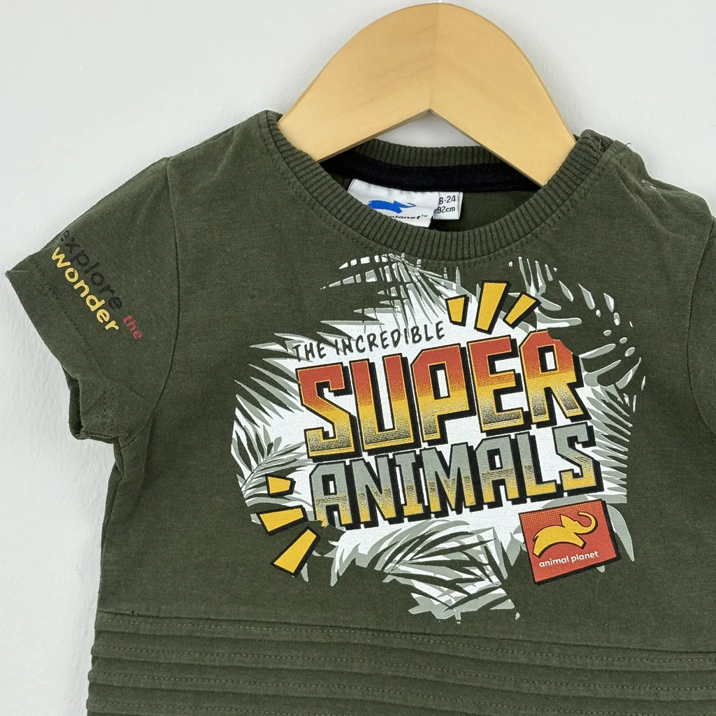 Fiú kakízold Super Animals póló 92 részlet