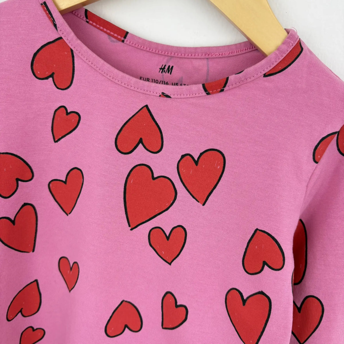 H&M szíves mintás hosszú ujjú póló 110/116 rózsaszín