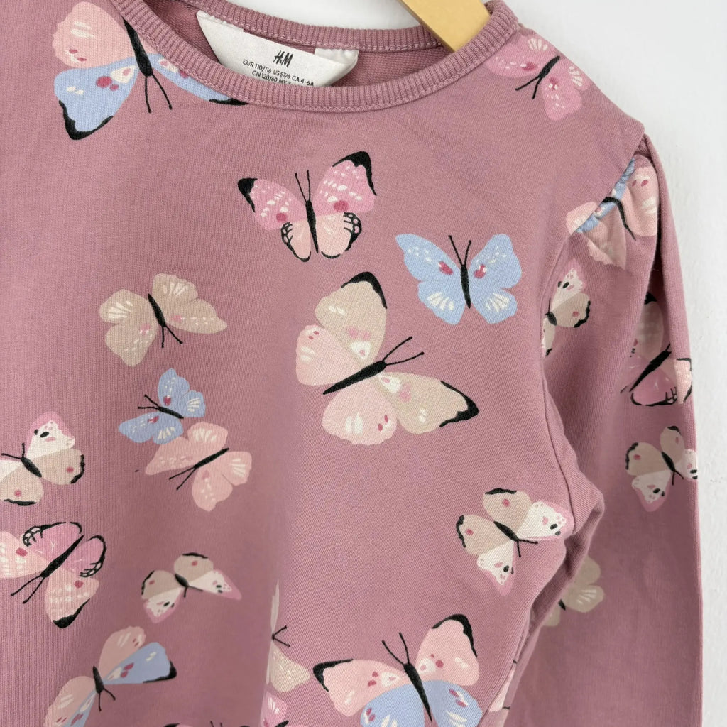 H&M pillangós mintás pulóver 110 116 rózsaszín – minta közelről
