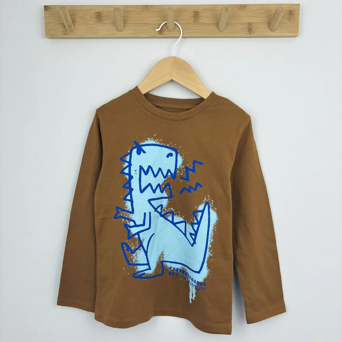 Barna H&M hosszú ujjú póló Tyrannosaurus Rex nyomattal, 110/116