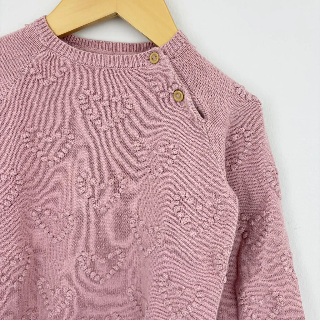 H&M rózsaszín szívmintás kötött pulóver