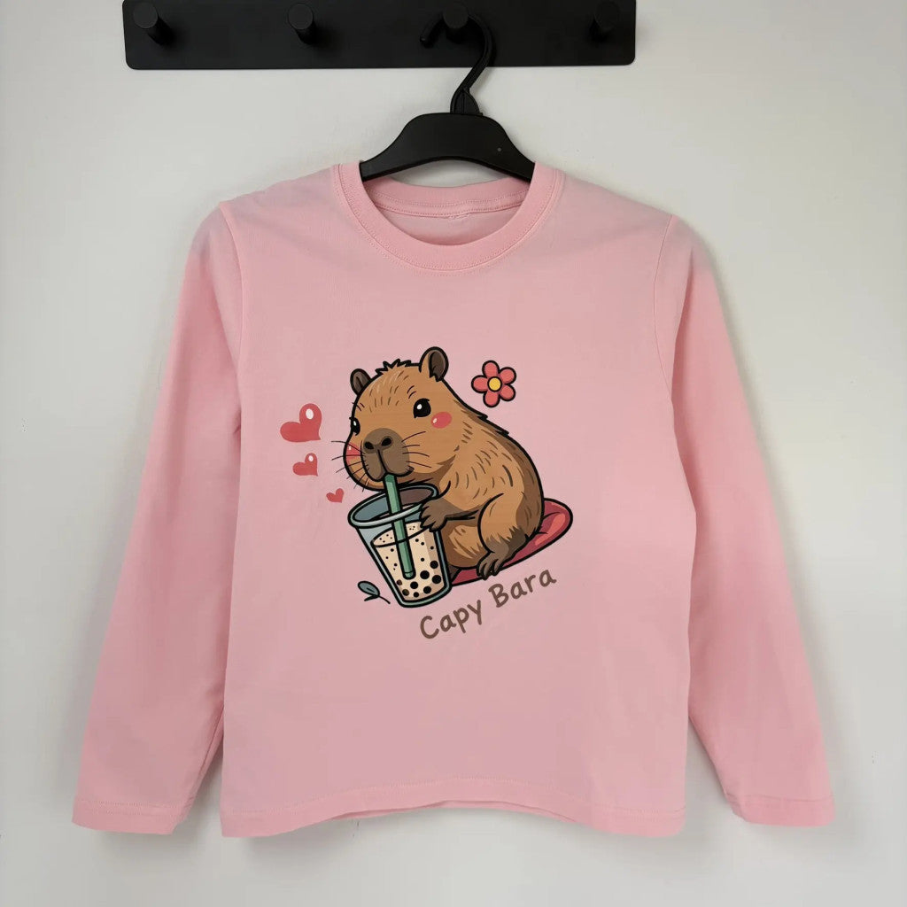 Rózsaszín capybara mintás hosszú ujjú felső 146