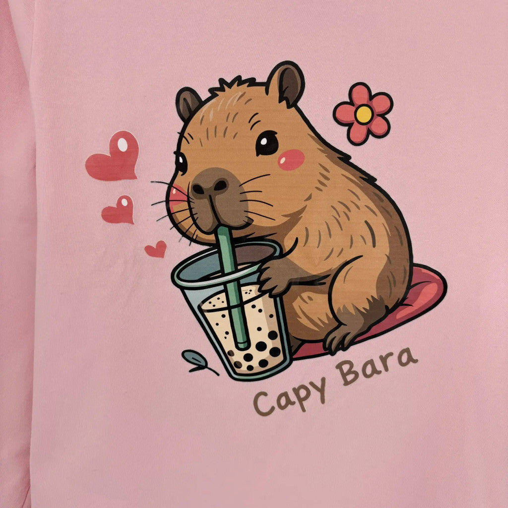 Rózsaszín capybara mintás hosszú ujjú felső 146