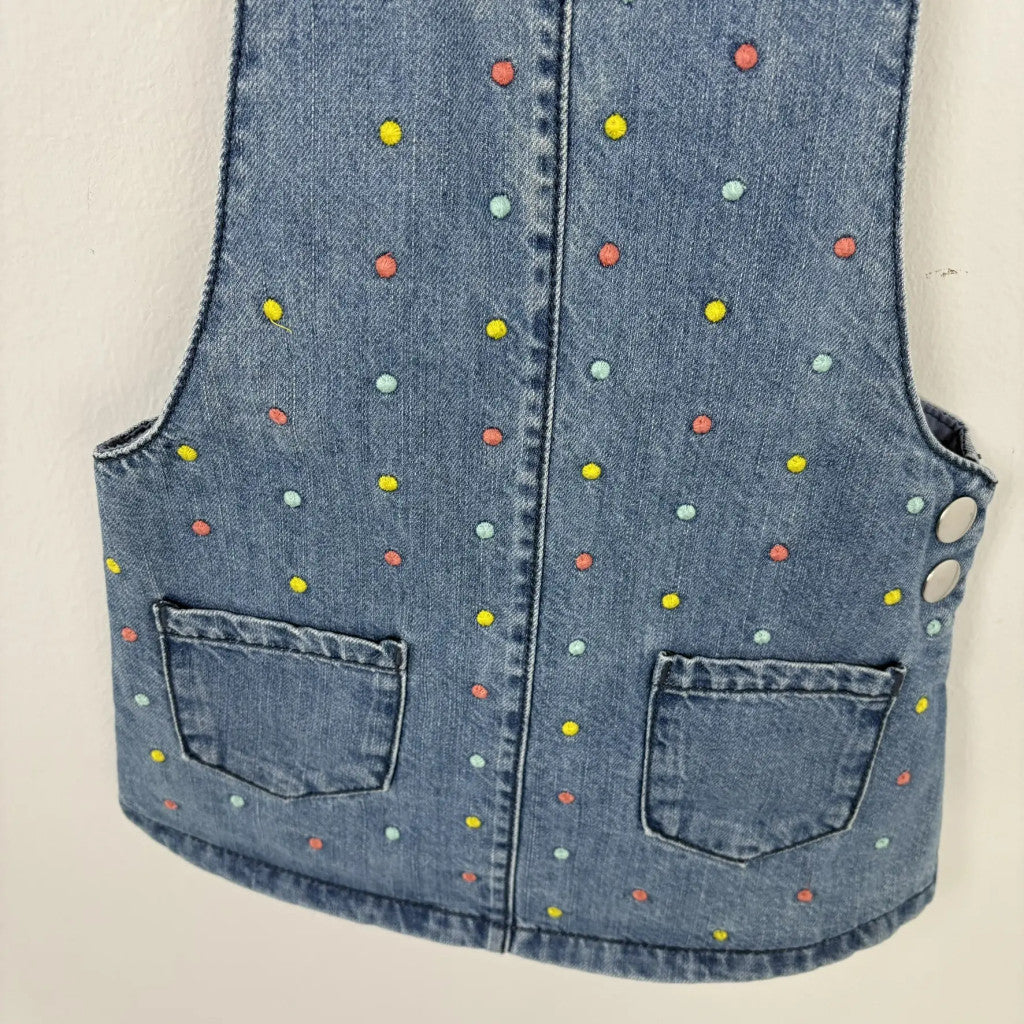 F&F pöttyös kantáros farmerruha 98