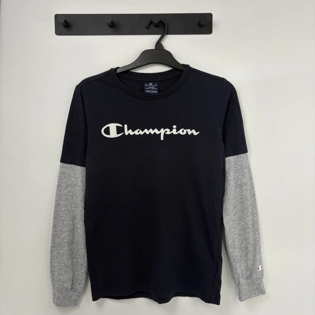 Champion sötétkék feliratos hosszú ujjú felső 152-158
