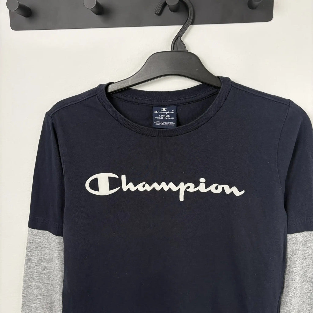 Champion sötétkék feliratos hosszú ujjú felső 152-158