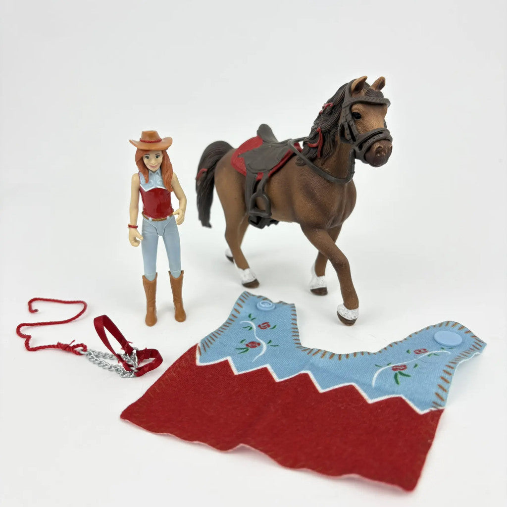 Schleich Horse Club: Hannah & Cayenne (42539) + Schleich Takaró és kötőfék (42459)