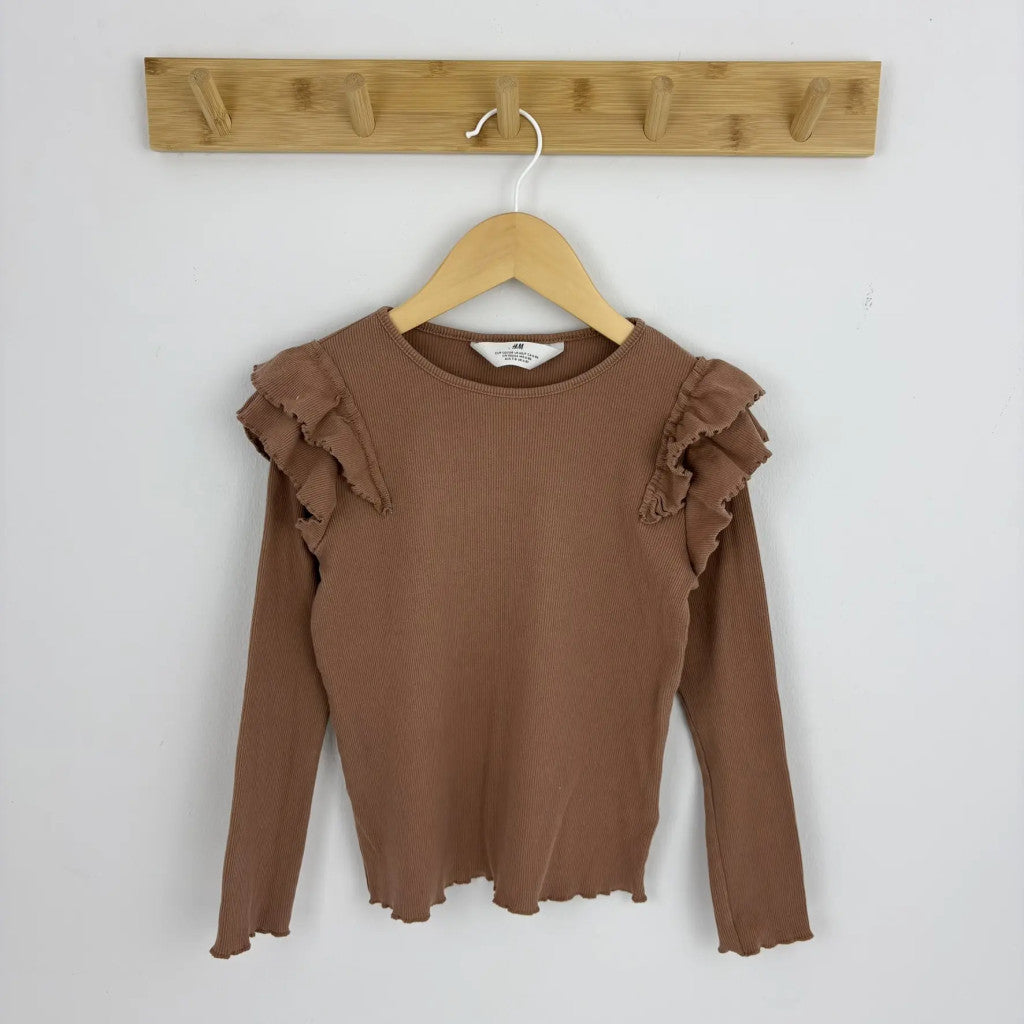 H&M barna bordázott mintás fordos hosszú ujjú 122/128