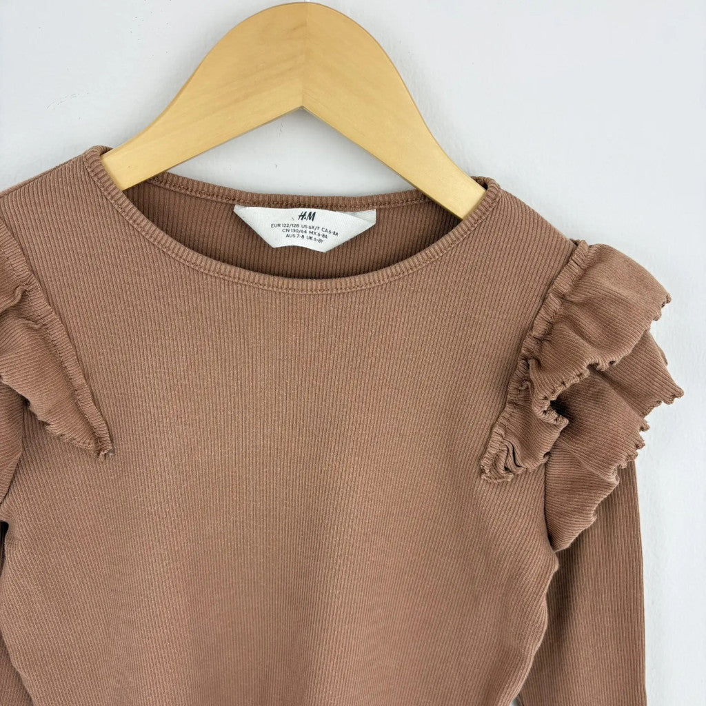H&M barna bordázott mintás fordos hosszú ujjú 122/128