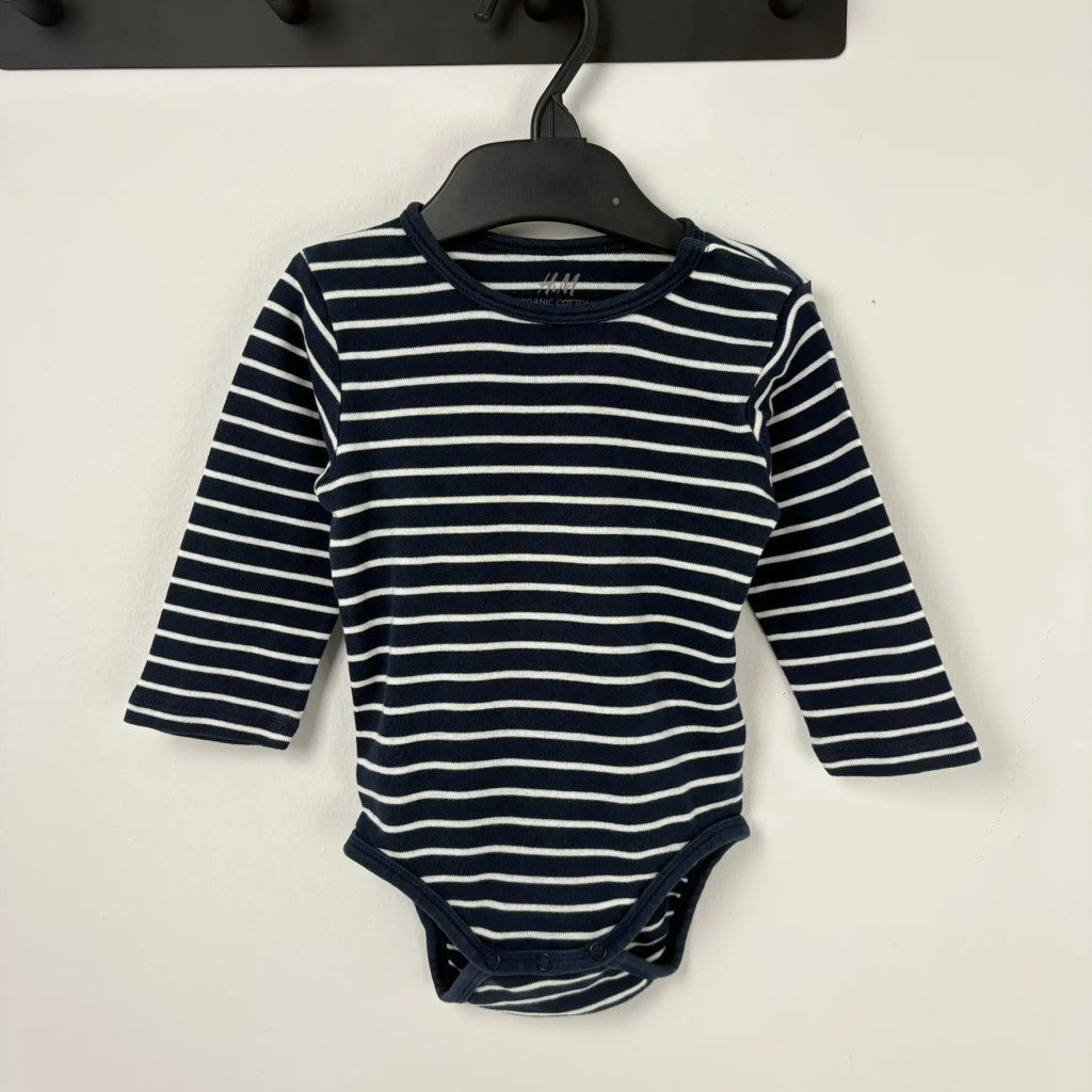 H&M sötétkék csíkos body 74