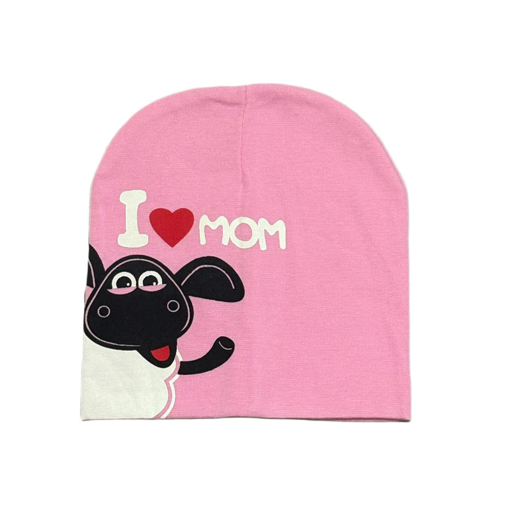 I Love Mom feliratos rózsaszín pamut sapka (3-4 év)