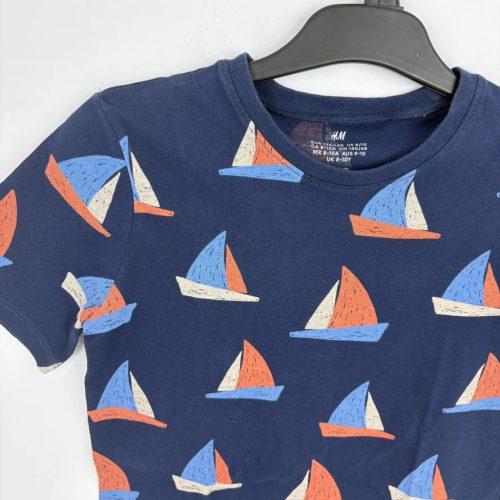 H&M sötétkék mintás póló 134-140