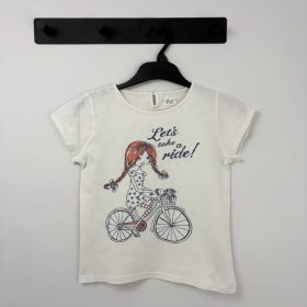 F&F fehér biciklizős lány mintás póló, lány (116)