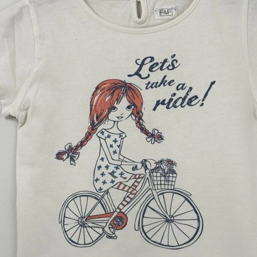 F&F fehér biciklizős lány mintás póló, lány (116)