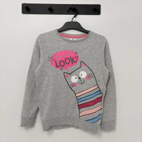 Szürke cicás lány pulóver (128)