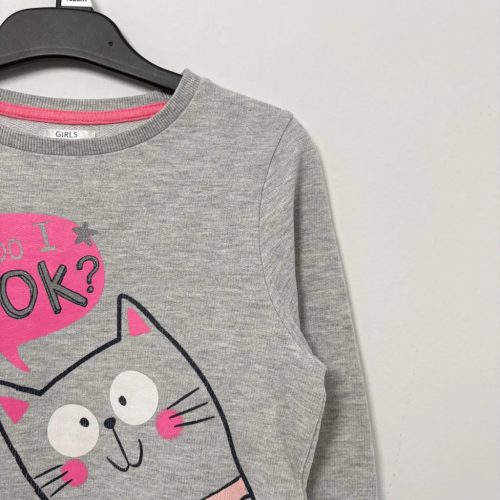 Szürke cicás lány pulóver (128)