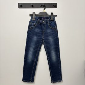   Sötétkék bélelt lány farmernadrág díszített zsebekkel (122)