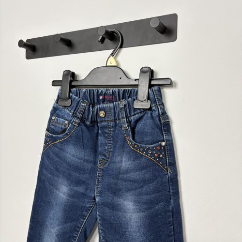 Sötétkék bélelt lány farmernadrág díszített zsebekkel (122)